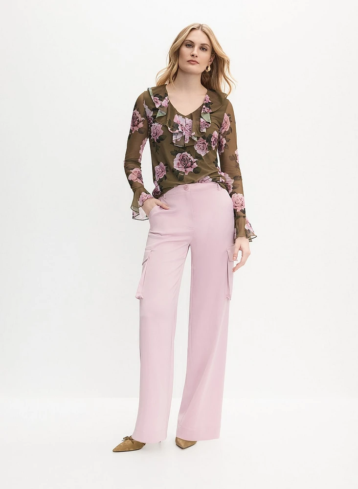 Rose Print Flounce Top