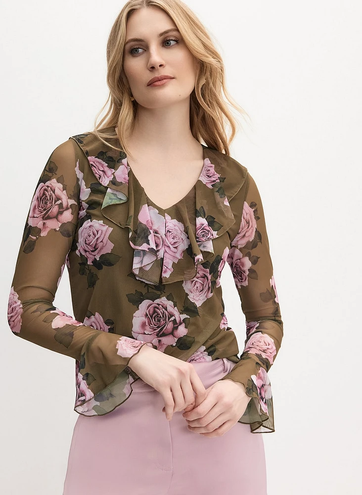 Rose Print Flounce Top