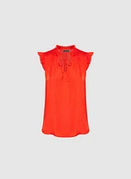 Satin Ruffle Shoulder Blouse