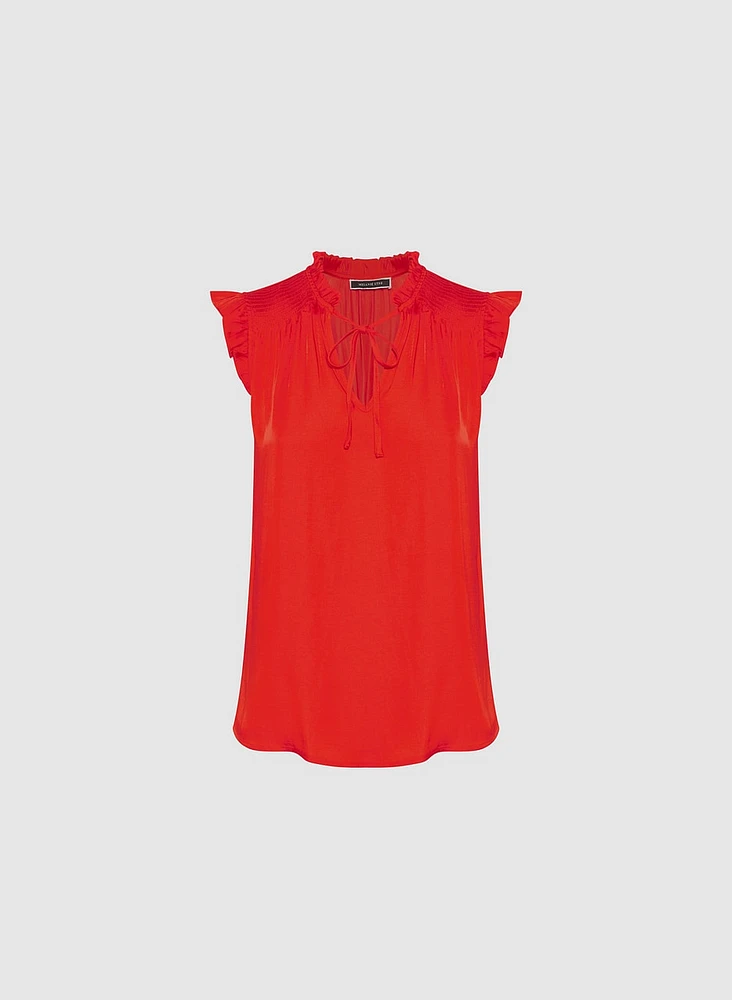Satin Ruffle Shoulder Blouse