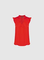 Satin Ruffle Shoulder Blouse