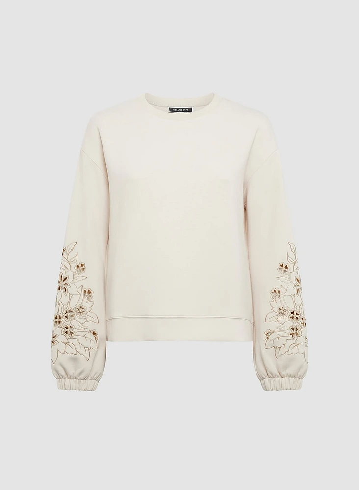 Floral Appliqué Crew Neck Sweater