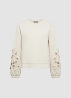 Floral Appliqué Crew Neck Sweater