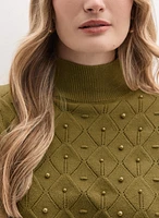 Mock Neck Pearl Embellished Sweater