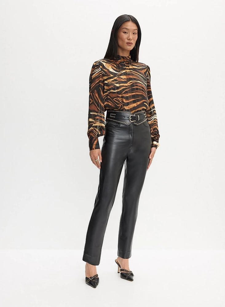 Animal Print Blouse & Vegan Leather Pants