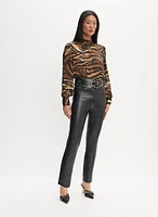 Animal Print Blouse & Vegan Leather Pants