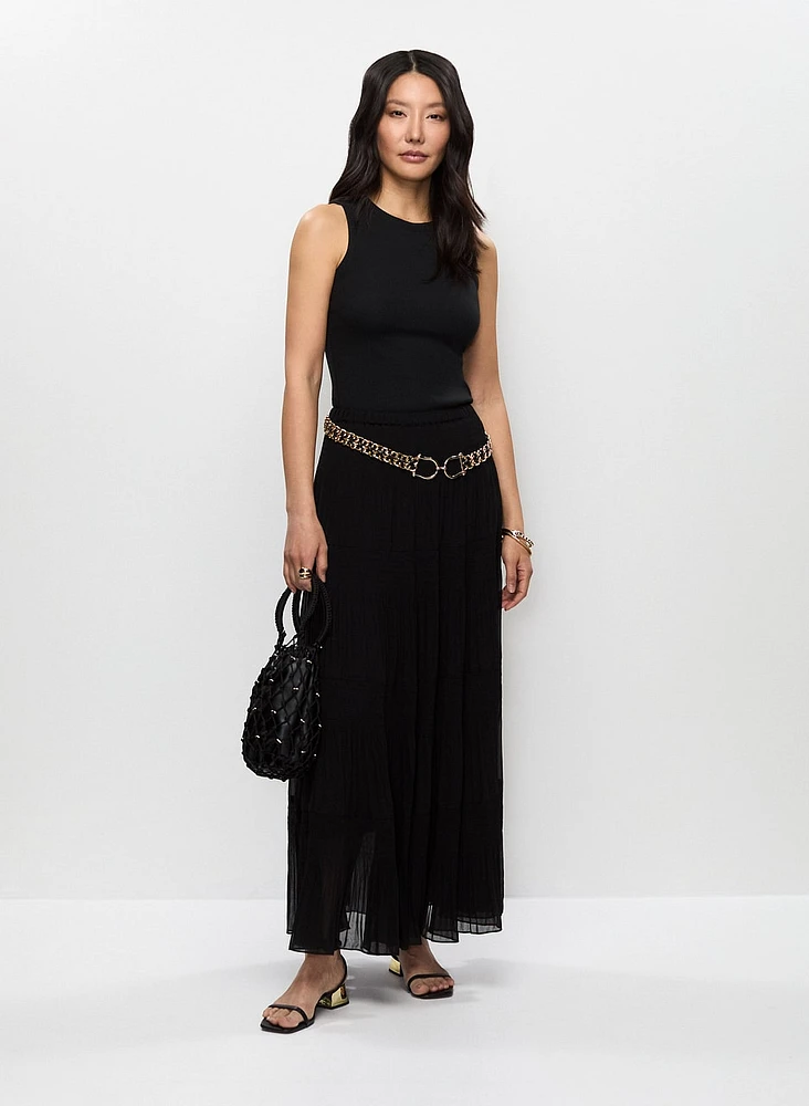 Pleated Chiffon Maxi Skirt