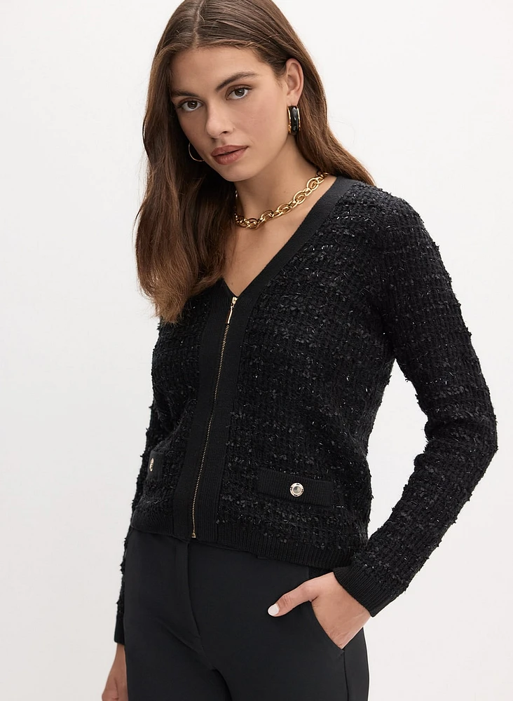 Lurex Bouclé Zip Cardigan