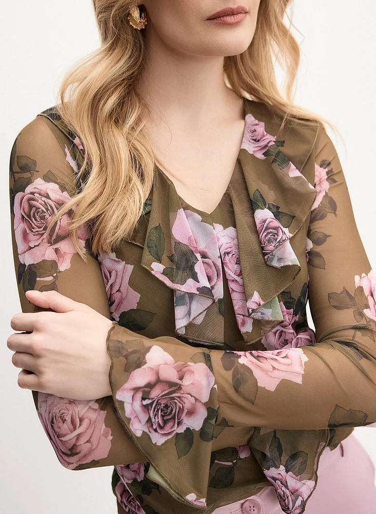 Rose Print Flounce Top