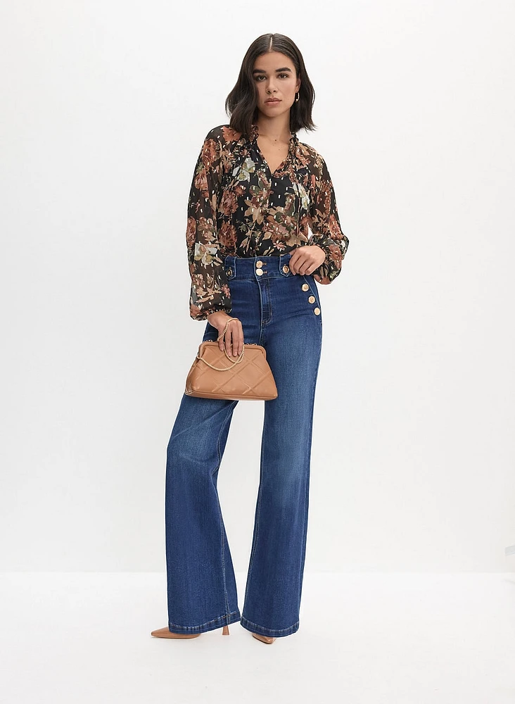 Floral Split Neck Blouse