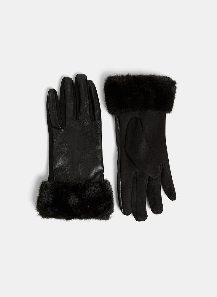 Faux Suede Fur Trim Gloves