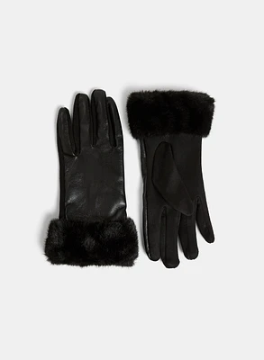 Gants en cuir végane à bordure en fausse fourrure