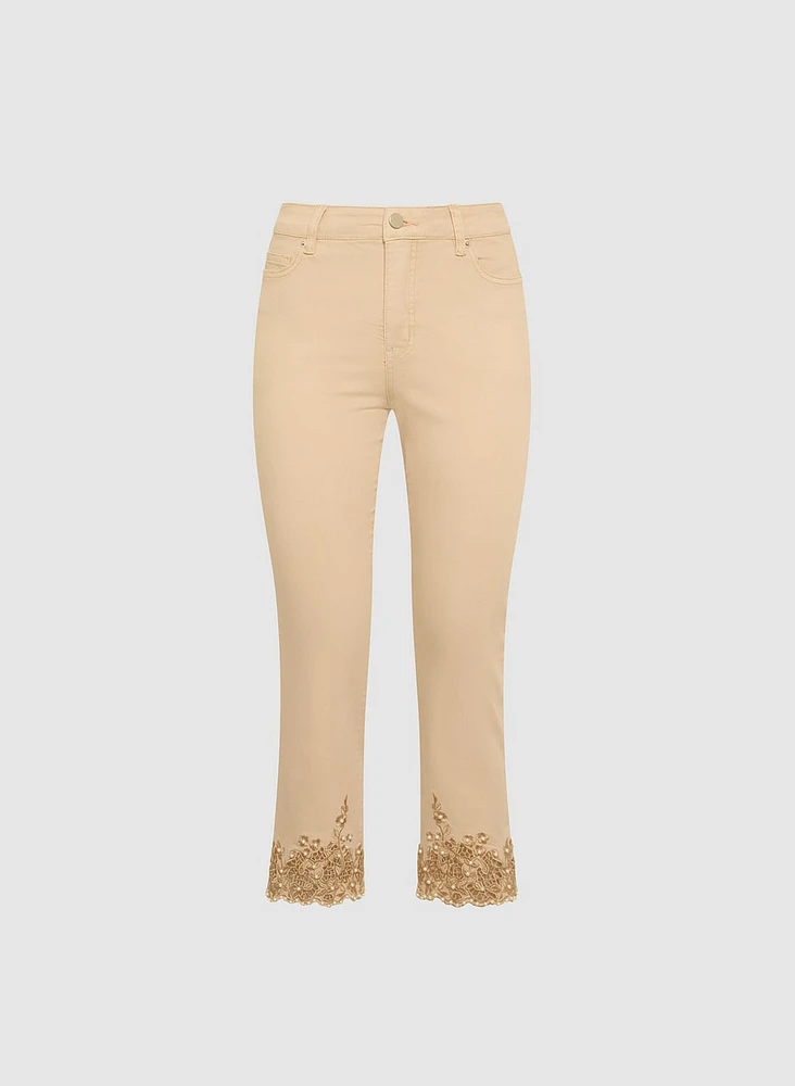 Pearl Embellished Denim Capris