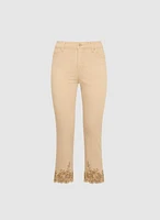 Pearl Embellished Denim Capris
