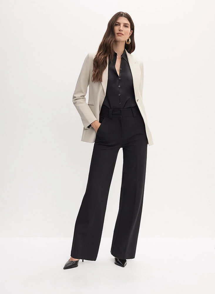 Single Button Jacket & Wide Leg Pants