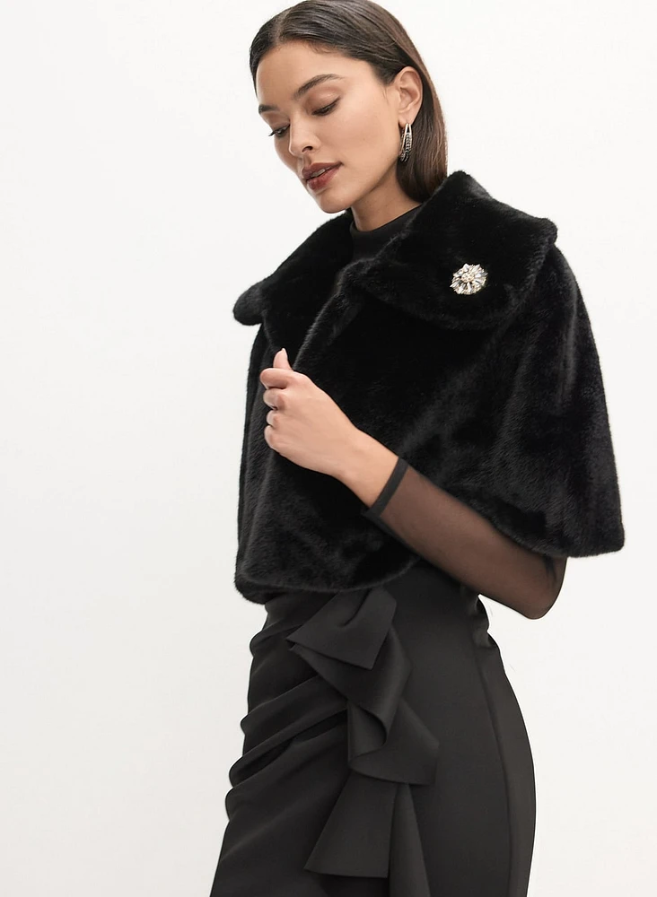 Embellished Faux Fur Cape