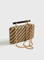 Stripe Motif Straw Clutch