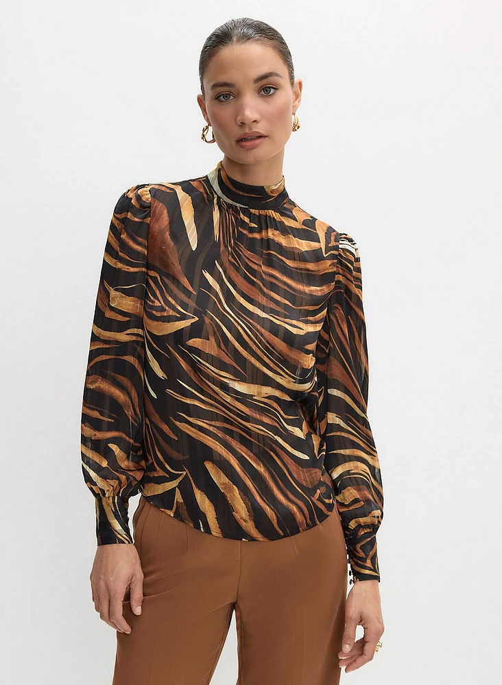 High Neck Animal Print Blouse