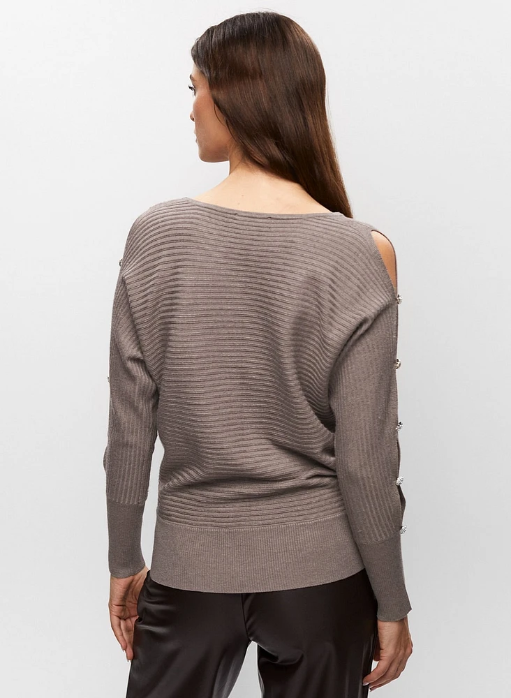 Cutout Sleeve Button Detail Sweater