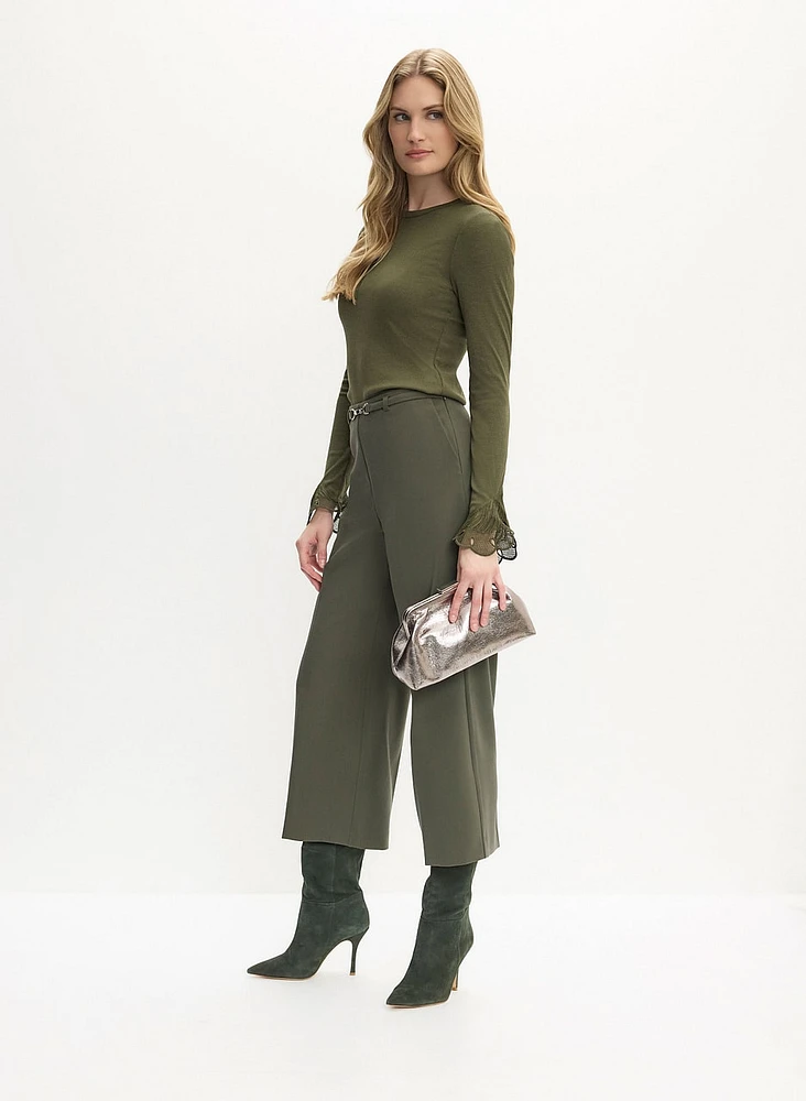 Belted Wide Leg Culotte Pants