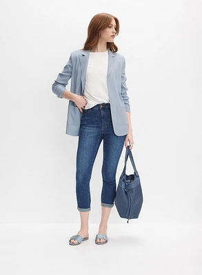Blazer ouvert en mélange de lin et capri en denim