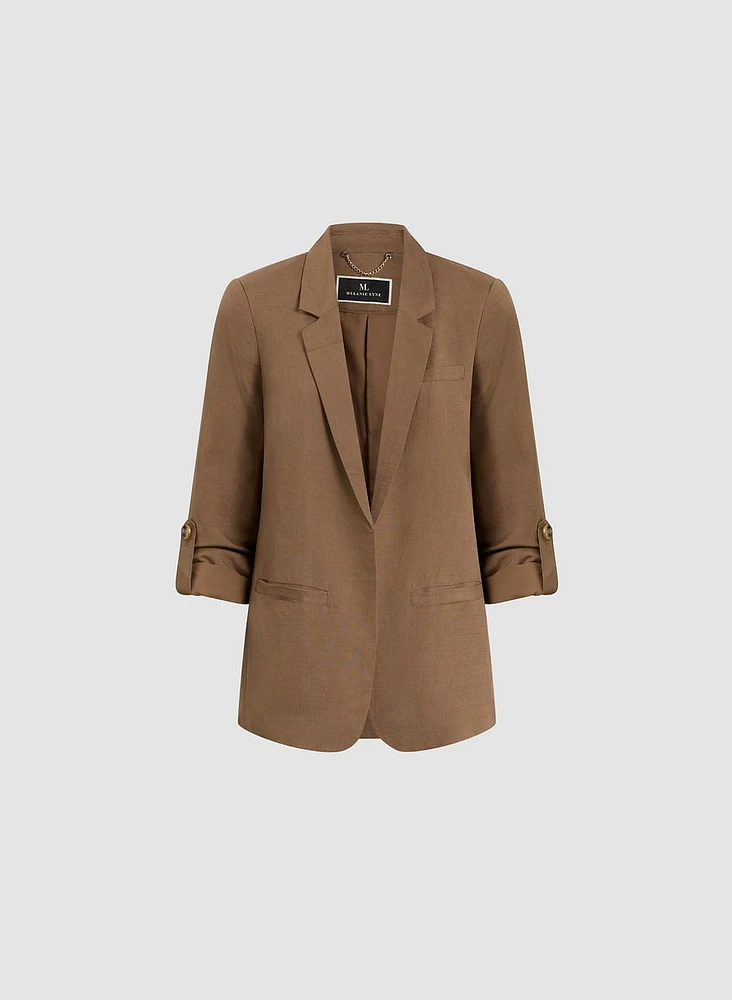 Rolled Sleeve Linen-Blend Blazer