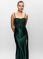 Embroidered Satin Gown