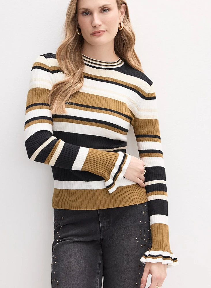 Striped Ruffle Sleeve Sweater