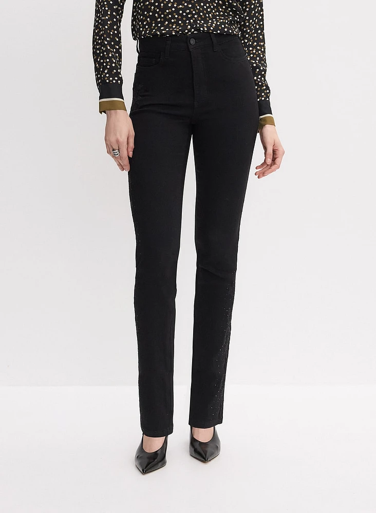 Rhinestone Embellished Straight Leg Jeans