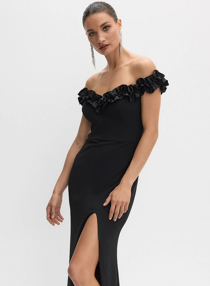 Rosette Detail Off-the-Shoulder Dress