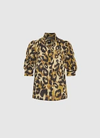 Blouse léopard à manches bouffantes