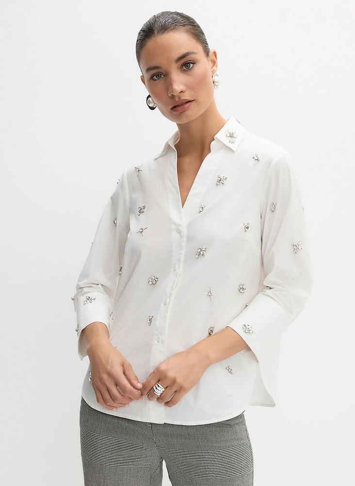 Embellished Button-Up Blouse