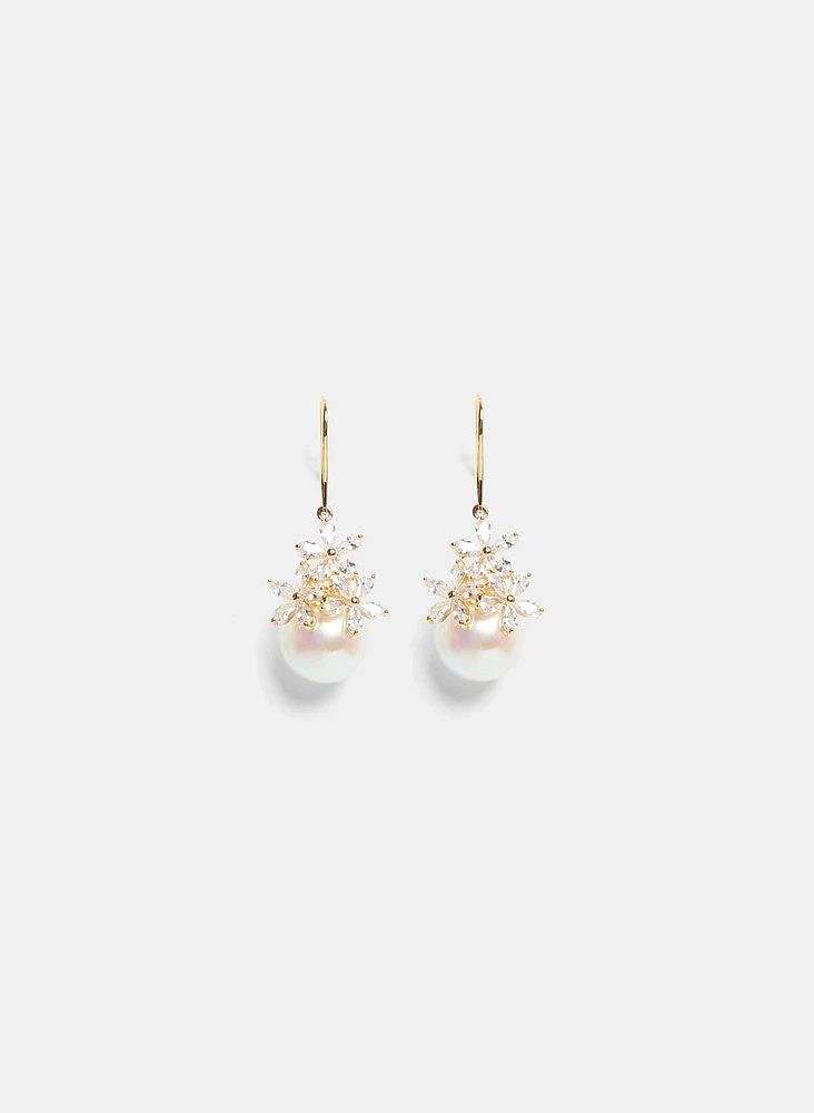 Floral Pearl Drop Earrings