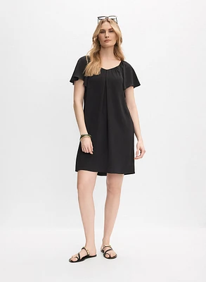 Crinkled V-Neck Dress