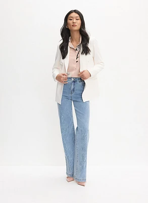 Peaked Lapel Jacket & Embroidered Wide-Leg Jeans