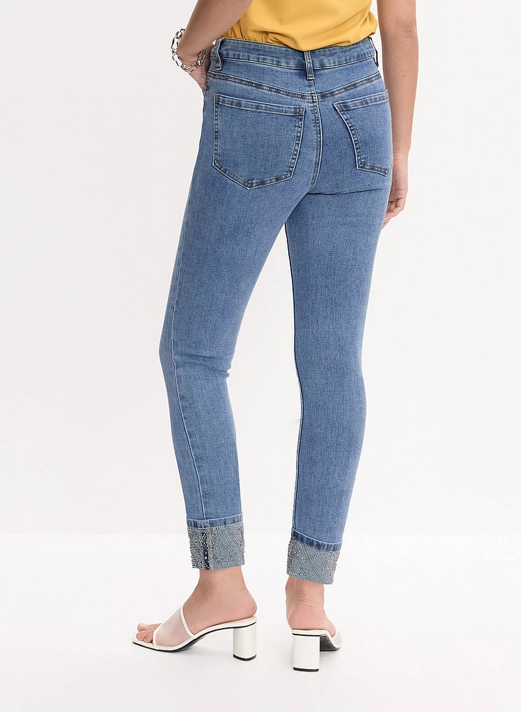 Embellished Cuff Slim-Leg Jeans