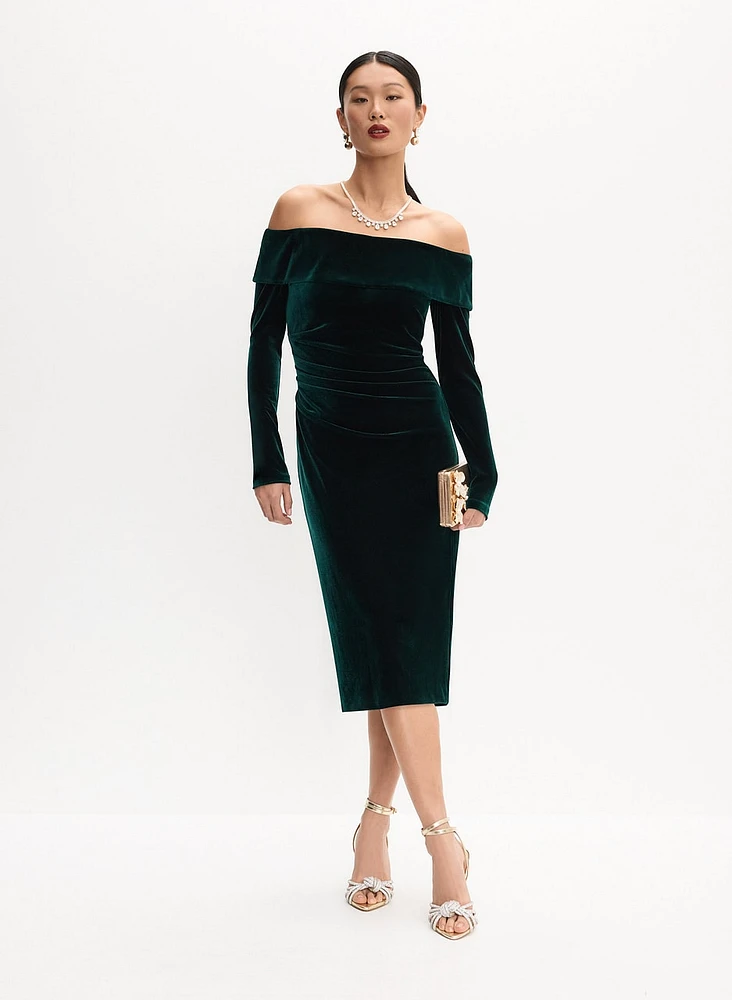 Stretch Velvet Off-the-Shoulder Dress