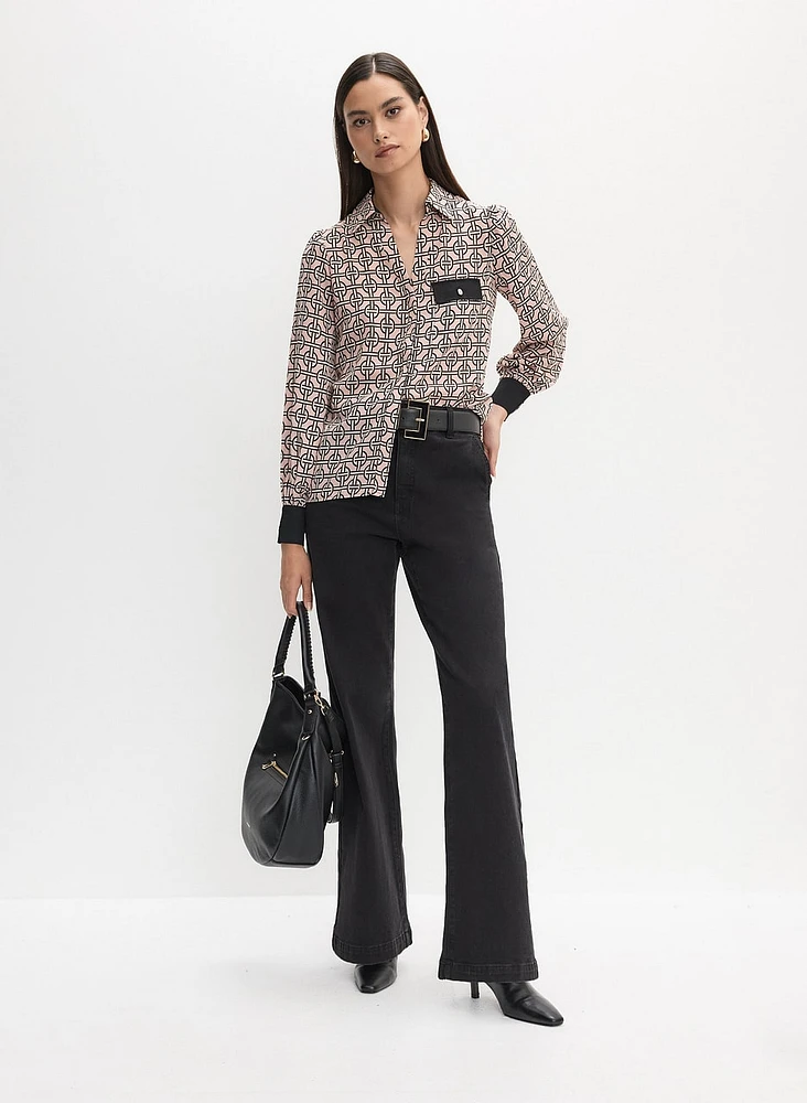 Geometrical Print Blouse & Wide Leg Jeans