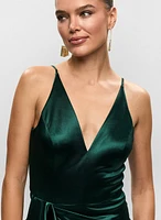 V-Neck Satin Flounce Dress