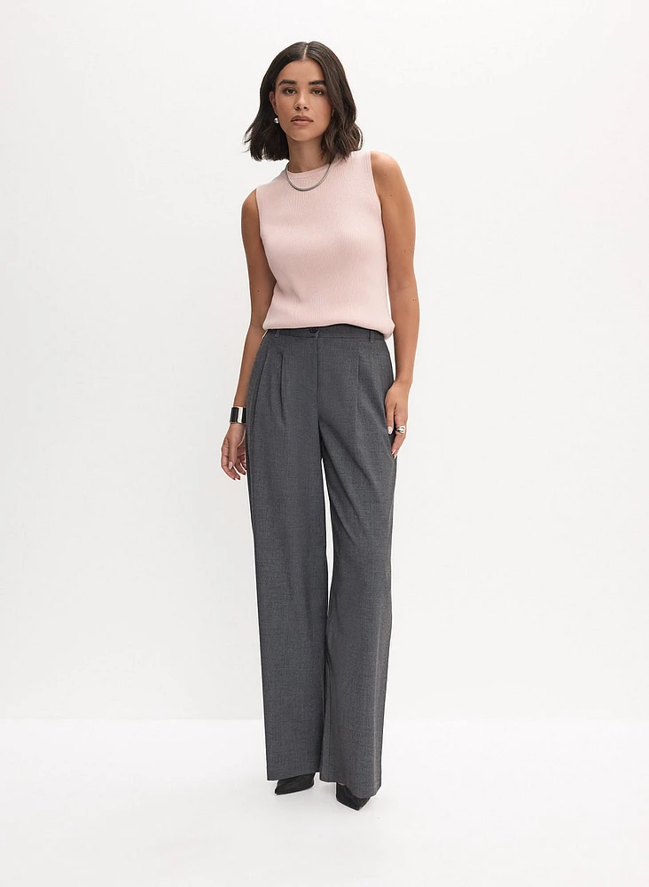 Ribbed Knit Tank Top & Wide Leg Pleated Pants