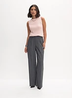 Ribbed Knit Tank Top & Wide Leg Pleated Pants