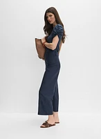 Pantalon large à ourlet brodé