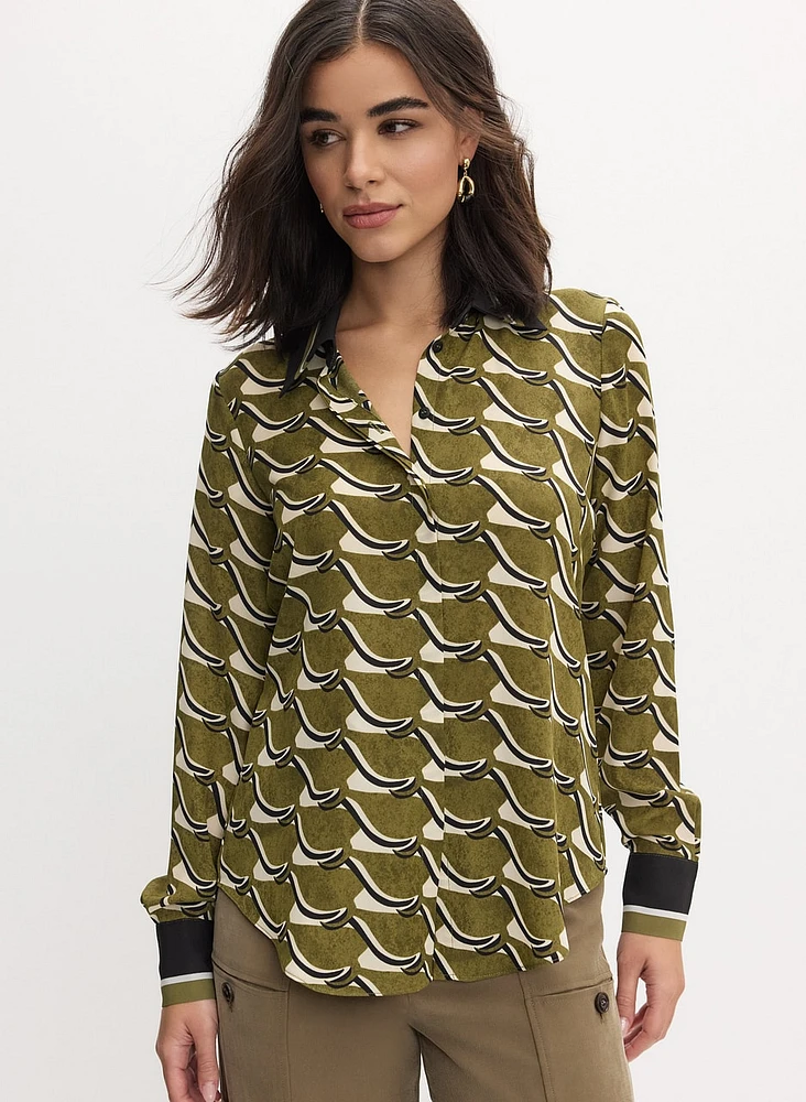 Geometric Button-Down Blouse