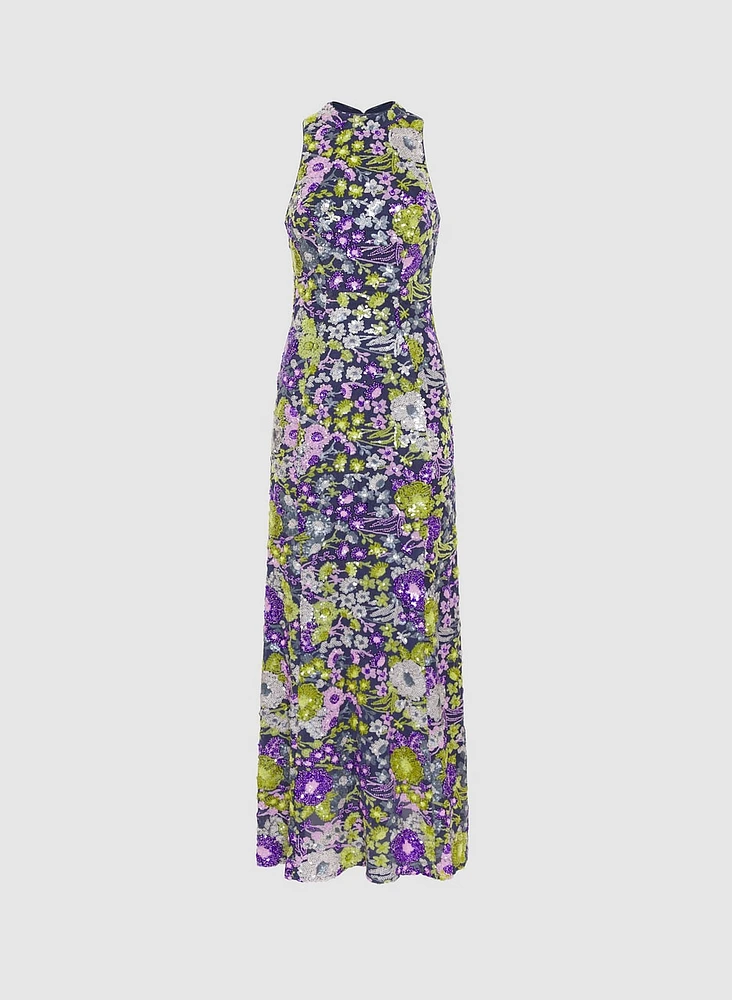 Robe florale ornée de paillettes