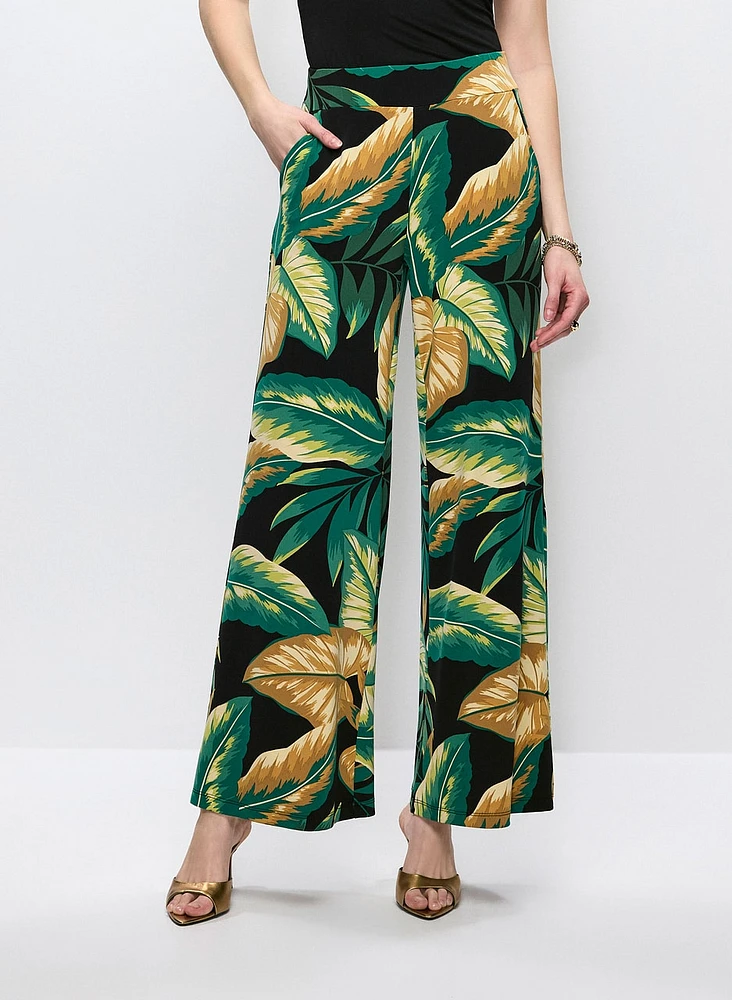 Leaf Print Wide Leg Pants