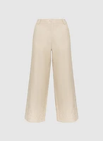 Tonal Embroidered Linen-Blend Pants