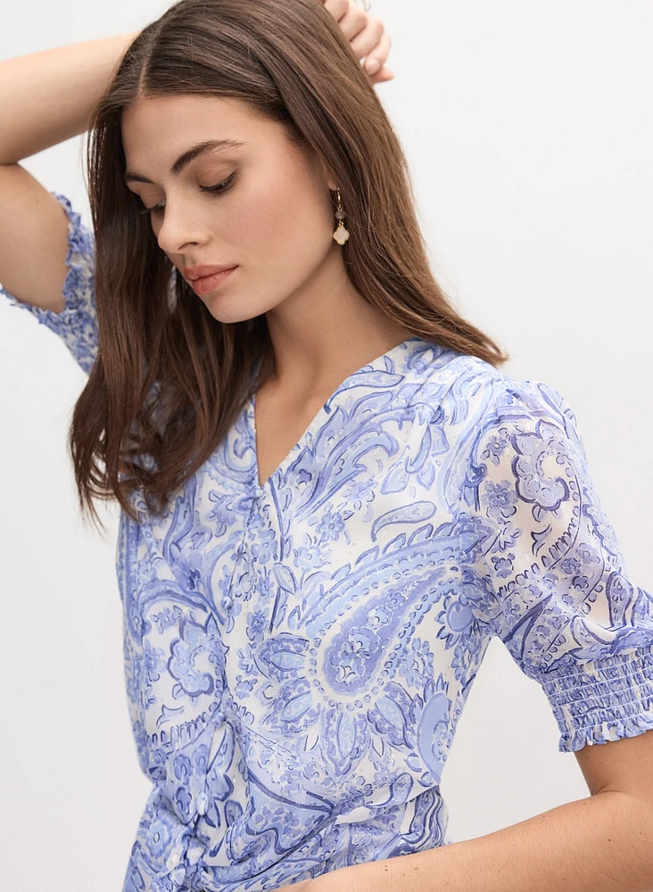 Paisley Tie-Front Blouse