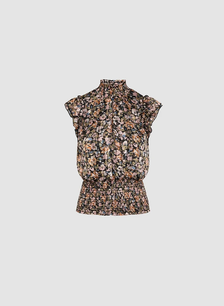 Ruched Hem Floral Blouse