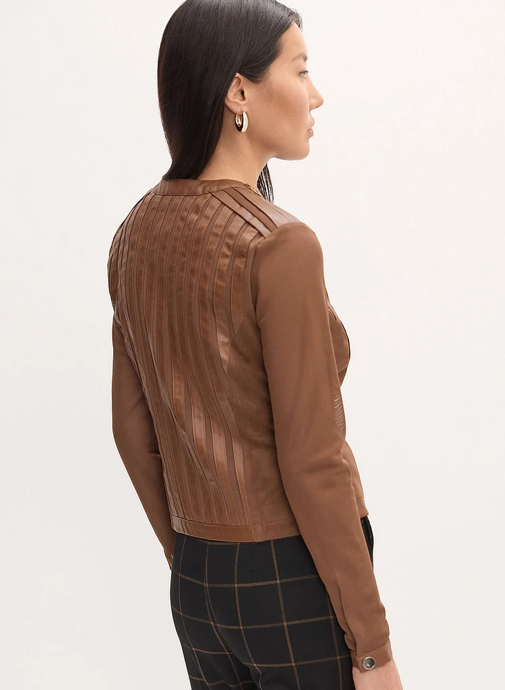 Vegan Leather Trim Jacket