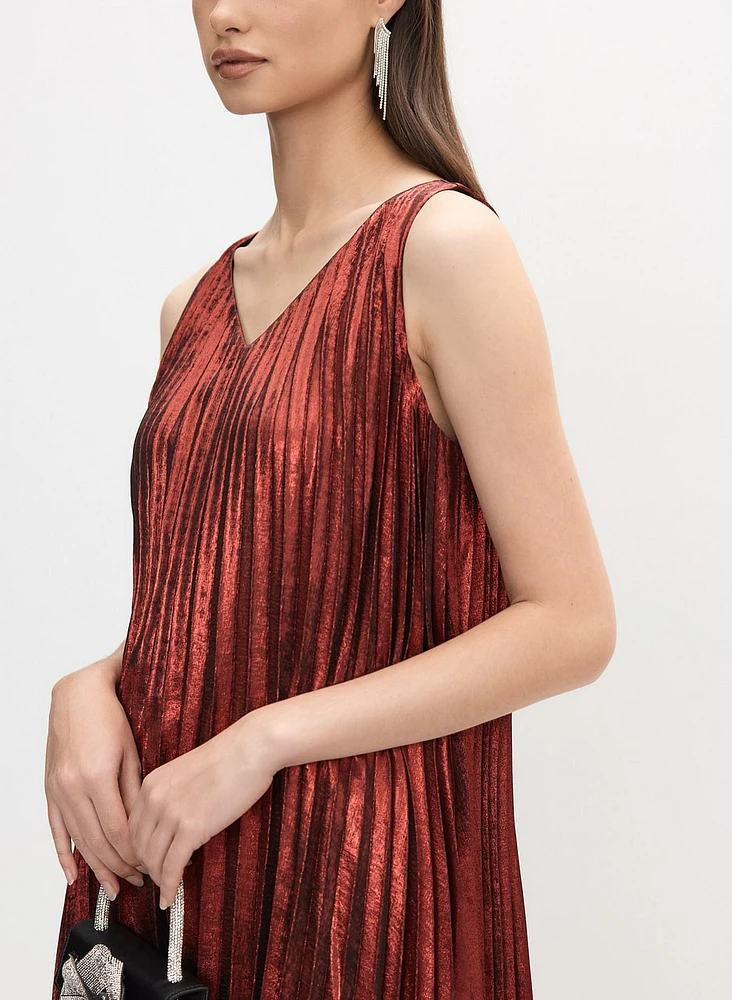 Metallic A-Line Plissé Dress